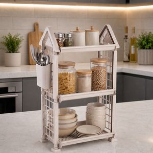 Estante de Almacenamiento de Plástico Duradero de Tres Niveles, Organizador Apilable, Diseño Moderno Multifuncional Minimalista para Cocina, Grande - Product Image 2