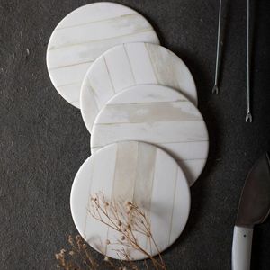 Round Natural Bone Inlay <b>Coaster</b> <b>Set</b> For Dining Table Bars Home Premium White Table Drink <b>Coaster</b> Eco Friendly Gift Collection - Product Image 1