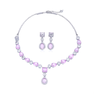 Conjunto de Joyería de Moda para Mujer - Collar y Pendientes de Circonia Cúbica con Diamantes Americanos AD0037ZPi - Product Image 2