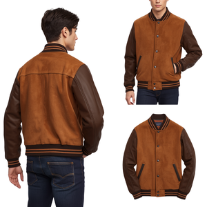 <b>Men</b> Premium Faux <b>Suede</b> Varsity <b>Jacket</b> with Boxy Fit - Product Image 4