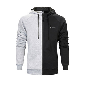 Sweat à capuche zippé en polaire respirant et écologique de couleur unie pour homme, avec poche, pour l'hiver et les activités de plein air, logo personnalisé, blanc/noir - Product Image 1