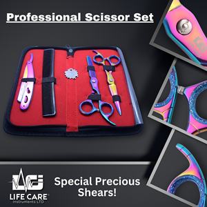Tijeras de peluquería multicolor y tijeras de entresacar con juego de navajas de afeitar, set de peluquería para estilistas de Life Care Instruments - Product Image 6