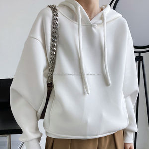 Sweat à capuche ample à épaules tombantes, logo personnalisé, polaire d'hiver, luxe, blanc, livraison gratuite, femme - Product Image 2