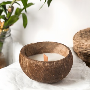 Centres de table lumineux pour mariage, bougies dans des coupelles en coquille de noix de coco, ambiance bohème, bougies dans des récipients en coco - Product Image 3