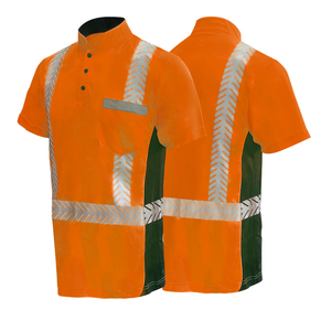 Hi Vis Reflective Short Sleeve Work Shirt Men's Safety <b>Polo</b> Yellow <b>Orange</b> Quick Dry Woven Polyester Casual Style - Product Image 4