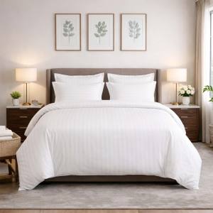 Juego de Sábanas de Hotel Premium 100% Algodón, 210 Hilos, Satén a Rayas, para Cama Individual, con 1 Funda de Almohada (Blanco, 60x90 pulgadas) - Product Image 1