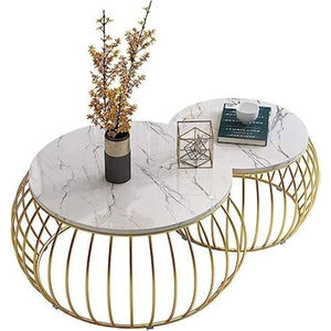 Tables gigognes de luxe pour la maison et l'hôtel, en bois, avec dessus rond de couleur bleue et pieds en métal de couleur noire, aspect attrayant - Product Image 2