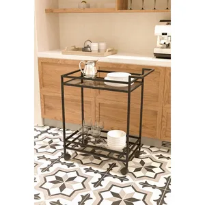 Modern Rolling Utility Cart with Glass Shelves and Metal Frame for <b>Kitchen</b> Storage and Serving - Product Image 3