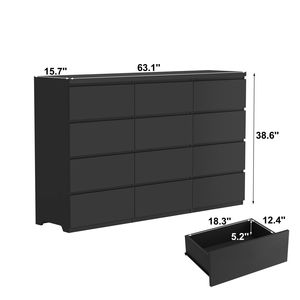 Comò Moderno in Legno Nero con 12 Cassetti, Ampio Spazio di Archiviazione per Camera da Letto - Product Image 2