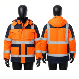 Veste de travail d'hiver imperméable unisexe en toile de polyester premium 300 GSM, avec panneau réfléchissant orange, logo personnalisé, vêtements de sécurité OEM - Product Image 4