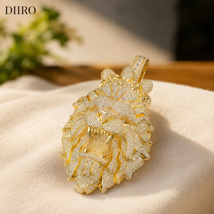 Colgante Cabeza de León Chapado en Oro de 18K con Moissanita, Estilo Hip Hop Iced Out, Joyería de Lujo Unisex - Product Image 6