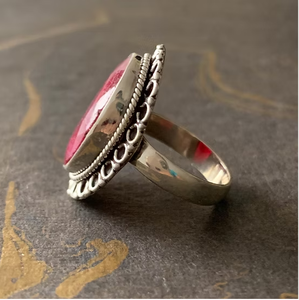 <b>Chunky</b> Ruby <b>Ring</b> 925 Sterling Silver Antique Oval Cut Gemstone Statement Filigree Design Jewelry Gift for Any Occasion - Product Image 4