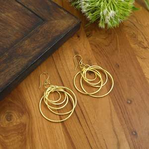 Pendientes Colgantes de Latón con Múltiples Círculos para Mujer, Pendientes de Aro Geométricos Dorados, Joyería de Moda, Fabricante OEM ODM - Product Image 3