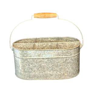 Organisateur de couverts de cuisine en métal galvanisé style ferme avec poignée en bois, 4 compartiments, pour fêtes et rangement - Product Image 1