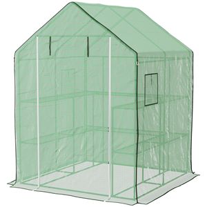 Serra a U in PVC da 4,6 x 4,7 piedi con porta scorrevole, finestre e scaffale per fiori in vetro - Resistente all'acqua e ai raggi UV - Product Image 1