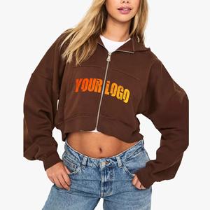 Sudadera con capucha de algodón ecológico con cremallera completa, estilo urbano de invierno, de felpa francesa, lisa y regular, con logo personalizado para mujer - Product Image 4