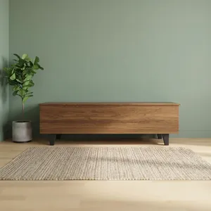 Banco de Almacenamiento de Madera Maciza con Tapa Abatible, Patas de Metal Industriales, Banco Rústico de Madera para Entrada, Dormitorio, Sala de Estar - Product Image 4