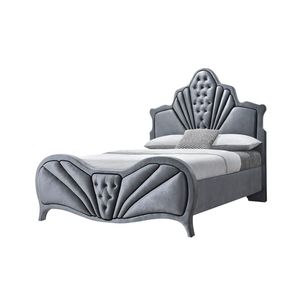 Letto Queen Dante in Velluto Grigio, Elegante Letto Imbottito con Confortevole Rivestimento in Velluto - Product Image 2