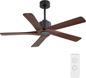 Ventilador de techo DC sin luz - 5 aspas de madera maciza tallada, motor DC reversible de 6 velocidades, ventilador de techo sin luces para sala de estar - Product Image 5