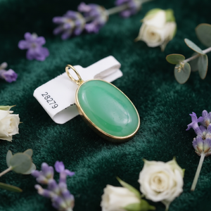 Nouveau naturel ovale Cabochon coupe chrysophrase pierre précieuse pendentif 18k or jaune fait à la main femmes pendentif bijoux pour la vente en gros - Product Image 6