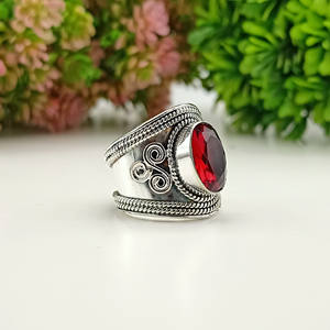 Natural Garnet <b>Ring</b> January Birthstone Deep Red Gemstone Jewelry Vintage Style Garnet <b>Ring</b> Handmade Gift for Her - Product Image 2