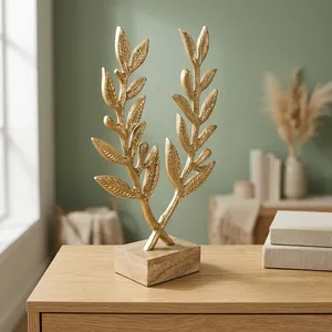 Sculpture d'arbre dorée en métal, figurine feuille d'arbre, objet décoratif en forme de feuille pure pour la décoration de la maison, de la table, du salon et du bureau - Product Image 3