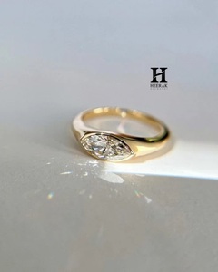 Minimalist Marquise Cut Lab Diamond Engagement <b>Ring</b> - 14K Solid <b>Gold</b> Bezel <b>Set</b> Wedding <b>Ring</b> - Modern East-West Marquise Diamond - Product Image 1