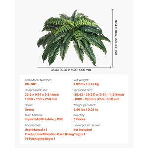 2 Pezzi Grandi Felci Artificiali Boston Pendenti, Diametro Naturale 35-39 Pollici, Pianta Finta per Decorazione Murale - Product Image 4