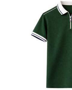 Polo zippé vert foncé pour homme, manches courtes, col côtelé, décontracté, fabrication sur mesure, vêtements d'été pour les acheteurs en gros - Product Image 2