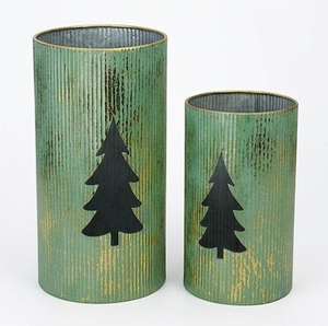 Portavelas Cilíndricos de Metal Verde con Recorte de Árbol, Decoración Navideña para el Hogar, Faroles de Metal Duraderos - Product Image 1