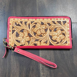 Western Hand Tooled Genuine Leather <b>Women</b> Wristlet Clutches New Multi Flower Pattern <b>Purse</b> Everyday Evening <b>Card</b> Holder Wallet - Product Image 5