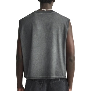 High Quality Heavyweight Muscle Gym Vest T-shirts <b>Men</b> Custom Black <b>Cropped</b> Boxy Fit Sleeveless Tank <b>Top</b> Tee Shirts 2026 - Product Image 2