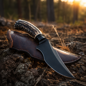 Cuchillo de caza/camping hecho a mano de acero al carbono con punta recta, mango de cuerno, funda de cuero, OEM/ODM/OBM disponible, 8 pulgadas, 3 mm, DIY - Product Image 4