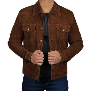 <b>Men's</b> <b>Brown</b> <b>Suede</b> Leather Hooded Eco-Friendly Breathable <b>Jacket</b> Casual Single Breasted Regular Fit Winter Wear Front - Product Image 5