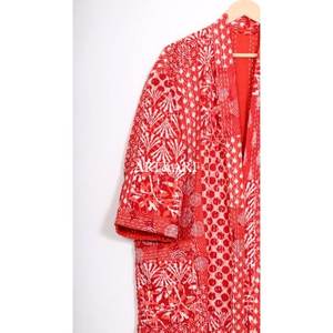 Kimono de Algodón Kantha Boho Hecho a Mano, Túnica Larga para Mujer, Tejido Transpirable con Diseño Floral, para Primavera/Verano - Product Image 4