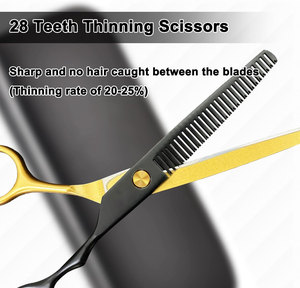 Ciseaux de coiffure professionnels en acier inoxydable 440C, ensemble de ciseaux à effiler pour barbier, revêtement noir et or, vente en gros OEM - Product Image 3