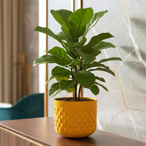 Maceta Metálica de Interior con Textura de Piña, Moderna, para Sala de Estar, Balcón u Oficina, Color Amarillo Mango - Product Image 2