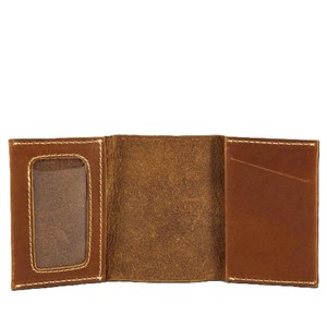 Retro <b>Trifold</b> Genuine Leather <b>Wallet</b> With Clear Identity Window Slot Pocket Design Vertical Minimalist Cash Packing Folders Case - Product Image 2