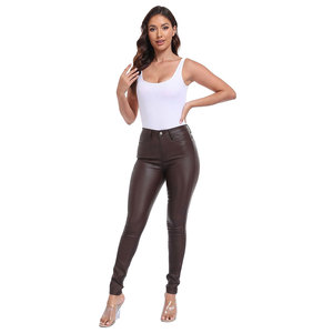 Leggings en cuir chics pour femmes, coupe ajustée, taille mi-haute, respirants, design flexible, tenue décontractée, longueur intégrale, personnalisables, toutes saisons - Product Image 1