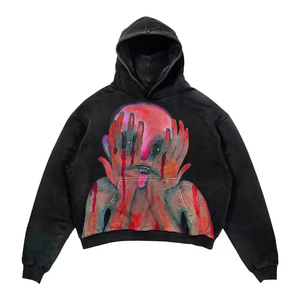 Unisex Dark Gray Vintage Zip-Up Hooded <b>Jacket</b> Oversized Loose Fit Knitted <b>Fleece</b> Breathable Casual Winter <b>Lined</b> Pocket Front - Product Image 1