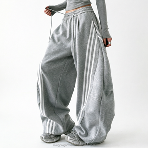 Custom Cotton Breathable Sweatpants Baggy Joggers Plus Size Casual Women's Wide Leg Pants Streetwear Stripe <strong>Trousers</strong> for Women - Product Image 1
