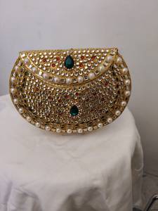 Handmade Indian Vintage Fashion Metal <b>Thread</b> Chains <b>Beaded</b> Mosaic Clutch Purse Custom Color FAIZA CRAFT Evening Parties Wedding - Product Image 3