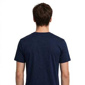 NEXTEX T-shirt unisexe à col rond en jersey de coton doux bleu marine, décontracté - Product Image 4