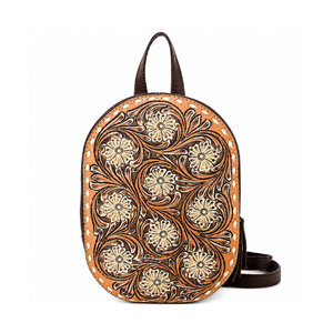 Hand Tooled Floral Carved Leather Women's <b>Backpack</b> Genuine Leather Western <b>Backpack</b> <b>Purse</b> Handmade Fashion Travel Style Bagpack - Product Image 1