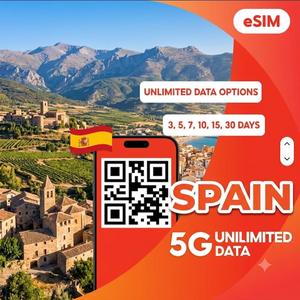 Tarjeta SIM de viaje para Europa con plan ilimitado, 39 países, datos 4G/5G ilimitados, activación instantánea con código QR, sin costos de roaming. - Product Image 2