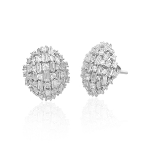 5.50 Cttw White CZ Diamond Stud <b>Earrings</b> 925 Sterling Silver, Round & Baguette Cut Cubic Zirconia <b>Earrings</b> for Women, Push <b>Back</b> - Product Image 2
