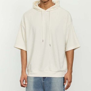 <b>Men's</b> Oversized Black Hooded <b>Short</b> <b>Sleeve</b> Sweatshirt Cotton French Terry Casual Autumn Wear - Product Image 5
