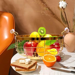 Metal Wire Fruit Basket Geometric Round Fruit <b>Vegetable</b> Basket Gold Finish Decorative Countertop Storage Bowl for Kitchen - Product Image 4