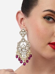 Pendientes Chandbali Kundan Premium para Mujer |   Joyería Étnica para Bodas, Pendientes de Perlas Chapados en Oro, Pendientes de Araña - Product Image 5