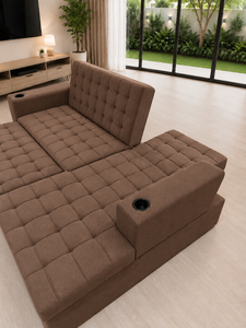 Canapé-lit d'angle moderne en forme de L, multi-lits, marron, capitonné, en tissu, pour salon, villa, appartement - Product Image 5